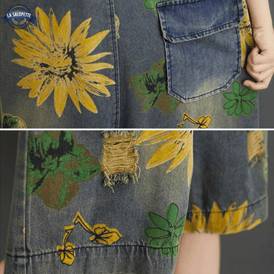 Salopette Denim Imprimé Fleur