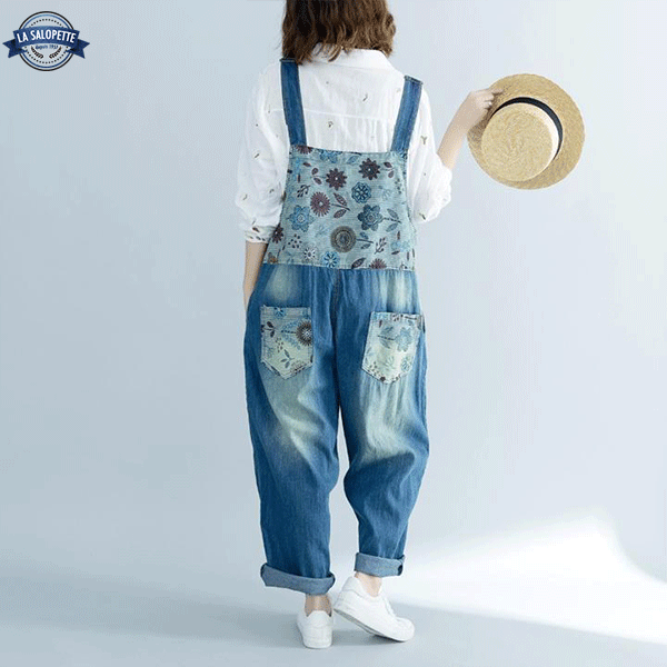 Salopette en Jean<br> Large avec Fleur d’Arabi