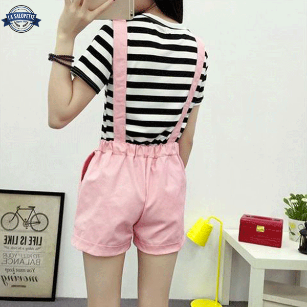 Salopette Short<br> Femme Rose Glacy