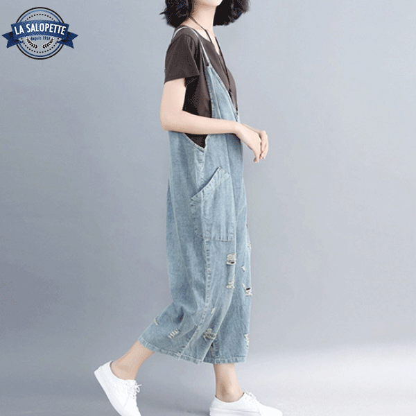 Latzhose aus durchlöchertem Jeansstoff Cubana