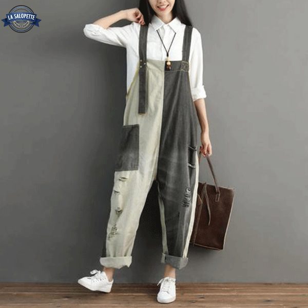 Salopette en Jean<br> Noire et Blanche