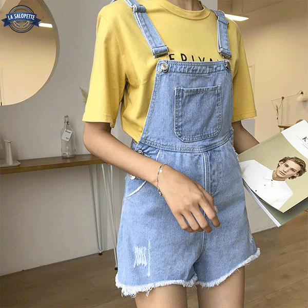 Salopette Short<br> Bleue Claire Femme