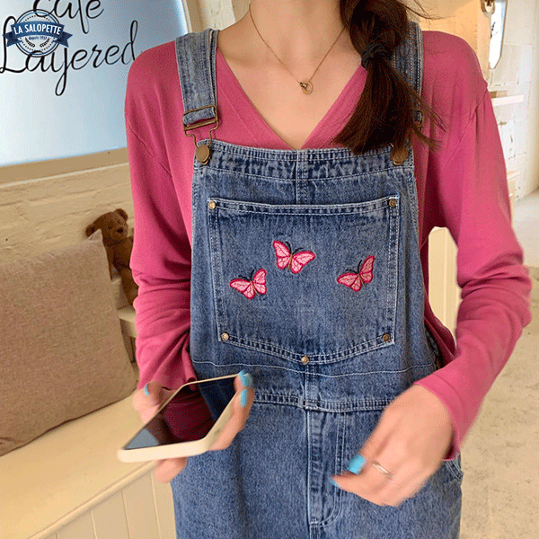 Salopette en Jean<br> Broderie Papillon