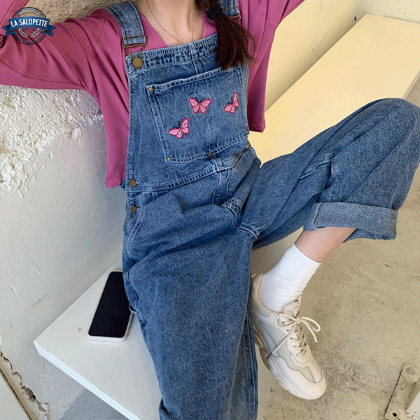 Salopette en Jean<br> Broderie Papillon