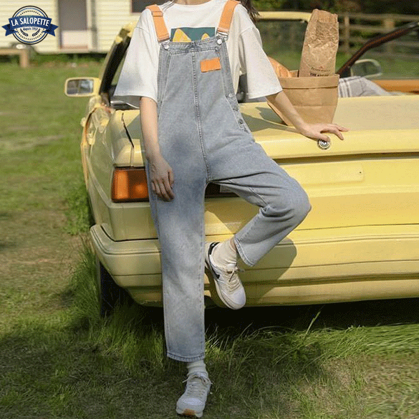 Salopette en Jean<br> Bretelle Couleur Orange