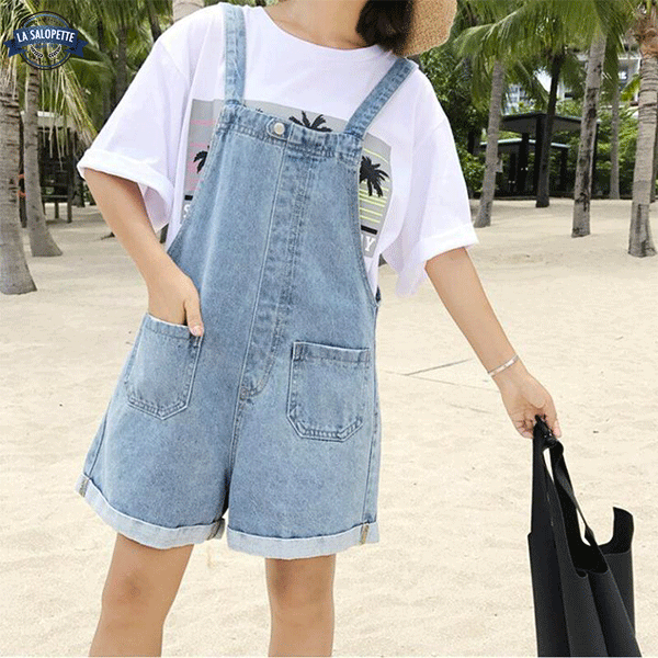 Salopette Short<br> Jean Femme Bib