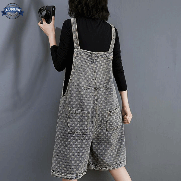Salopette Short<br> Jean à Pois Gris