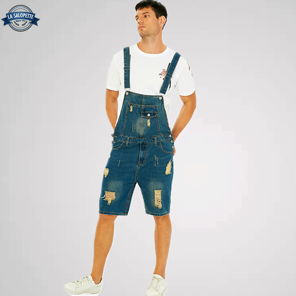 Latzhose Short Zerrissene Jeans