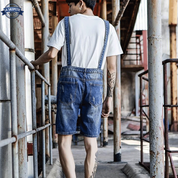 Tuinbroek Short Denim Blauw Gewassen Heren