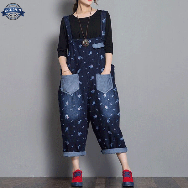 Tuinbroek Jeans Blauw met Bloemen