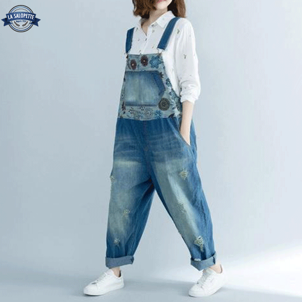Salopette en Jean<br> Large avec Fleur d’Arabi