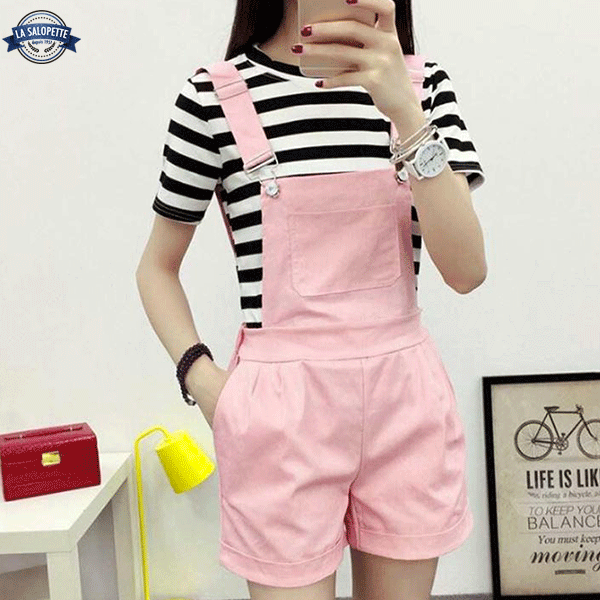 Salopette Short<br> Femme Rose Glacy