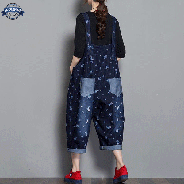 Salopette en Jean<br> Bleue avec Fleurs