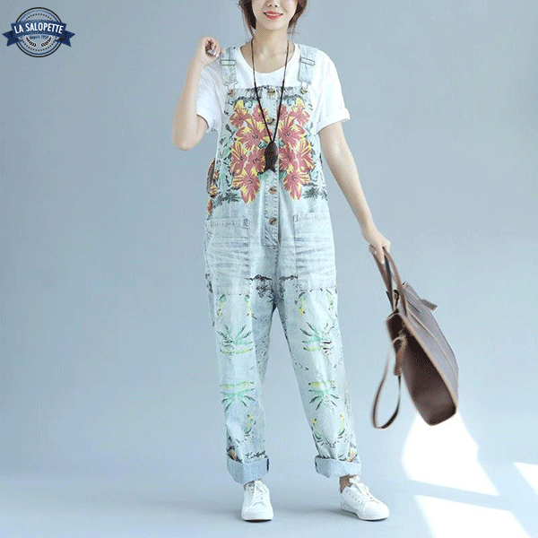Salopette en Jean <br> avec Fleurs Lilia
