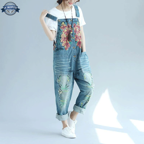 Latzhose aus Jeans bib geblümt