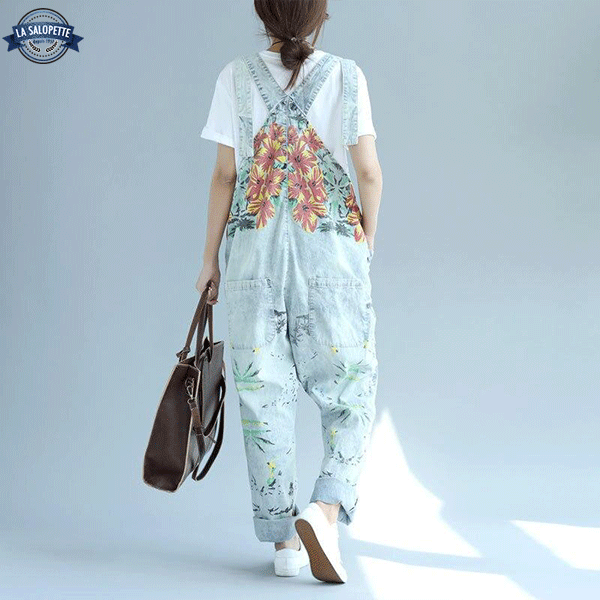 Latzhose aus Jeans mit Blumen Lilia