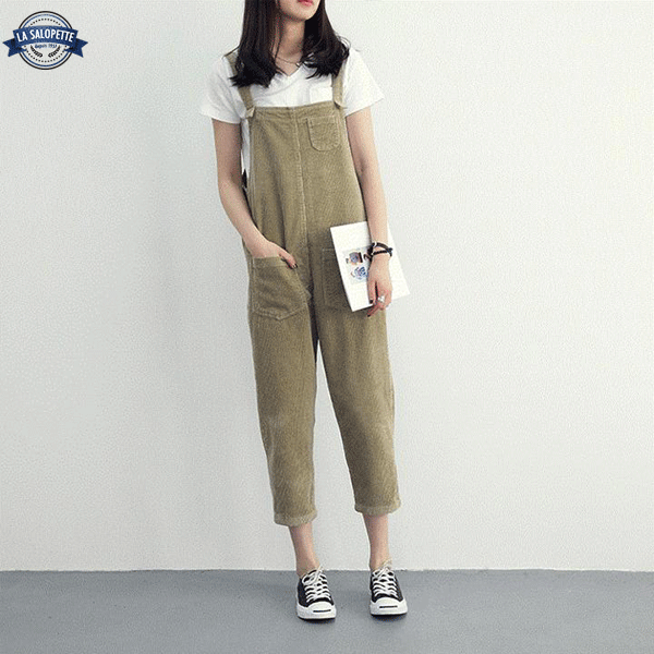 Tuinbroek Vintage Kaki in Fluweel
