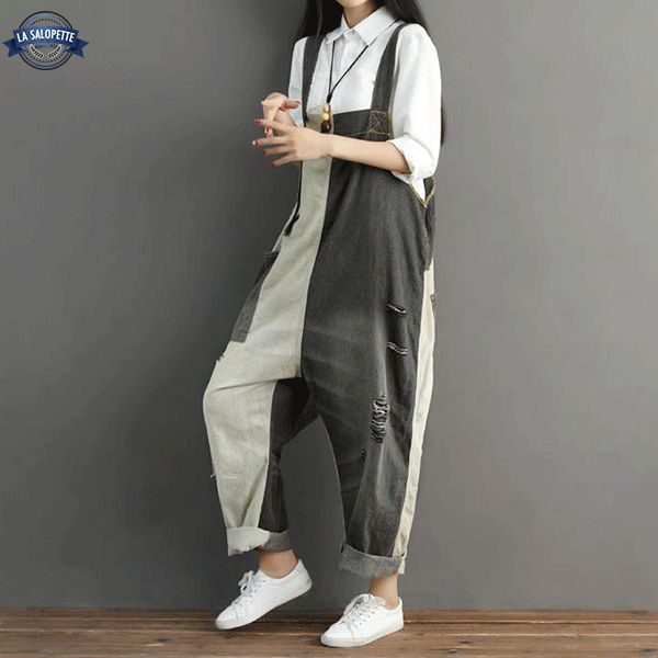 Salopette en Jean<br> Noire et Blanche