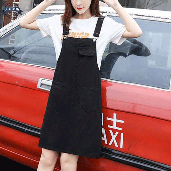 Robe Salopette<br> en Jean Noire de Jais