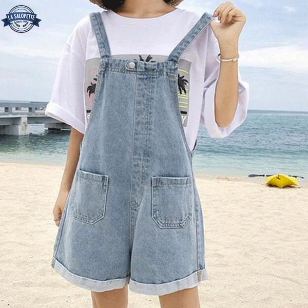 Salopette Short<br> Jean Femme Bib